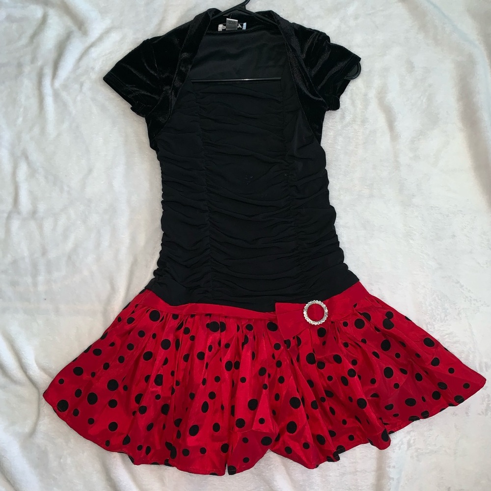 🐞❤️Black Velvet and Red Polka Dot Dress Size 7